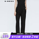 S.DEER女裝休閑夏季時尚百搭簡約松緊拼接壓褶直筒長褲S21260831 黑色/91 S 160