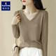 啄木鳥(niǎo)莫代爾v領(lǐng)長(cháng)袖打底衫女士減齡洋氣2025秋冬新款內搭修身顯瘦上衣 卡其色（薄款） L 建議100-120斤