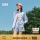 森馬套裝女中長(zhǎng)款襯衫開(kāi)叉A字短褲春純色寬松兩件套109524117001