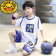 G.DUCKKIDS男童夏裝套裝速干籃球服2024新款男孩夏季短袖運動球衣服兒童裝潮 中國少年藍色 150 建議11-12歲