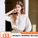 百圖betu女裝2025夏季新款襯衫七分袖麻料混紡插肩袖顯瘦襯衫2503T39 米白 XS