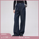 Fabrique原色天絲牛仔明線大口袋休閑褲女2024秋季新品 深藍(lán) M