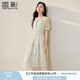 香影小清新碎花雪紡連衣裙女2025夏裝新款氣質(zhì)泡泡袖綠色印花裙子 淺綠 S 155/80A/85-95斤