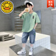 哈羅小黃鴨 HAL.DUCK男童夏短袖套裝牛仔中褲6帥7九8十12歲男孩小學(xué)生T恤七分褲兩件套抹茶色 【短袖+牛仔中褲】120 cm