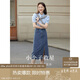 茵曼梨渦系列小心機(jī)開(kāi)衩牛仔半身裙夏季新款高腰純棉裙 牛仔藍(lán) M 