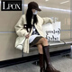 LPOX菱格棉服女棒球服冬季加厚棉衣夾棉外套P字韓版寬松短款棉襖 米白色 加棉加厚 M 【95-110斤】