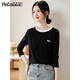 品彩（PinCai）長(cháng)袖T恤女簡(jiǎn)約小象刺繡圓領(lǐng)上衣春秋修身顯瘦打底衫P143T2023
