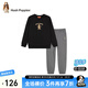 暇步士（Hush Puppies）童裝男童女童春秋裝新款大童兒童套裝精梳棉柔軟舒適套裝 鉆石黑 130 cm