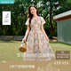 茵曼萊賽爾甜美碎花V領(lǐng)連衣裙2025夏季女裝寬松短袖裙子 水墨紅花  S