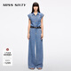 MISS SIXTY2025春季新款天絲牛仔連體褲女復古工裝一體式連衣褲 中藍 L