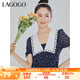 lagogo拉谷谷夏季新款甜美娃娃領(lǐng)泡泡袖雪紡連衣裙女 混色(Y0) M 160/38