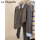 拉夏貝爾（La Chapelle）假兩件polo襯衫領(lǐng)針織毛衣女2025春秋新款小個(gè)子慵懶風(fēng)針織衫上衣 灰色 L 建議105-115斤