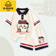 G.DUCKKIDS女童POLO衫短袖T恤套裝運動(dòng)套裝洋氣吉伊卡哇短褲小八卡通T恤套裝 杏色上衣+杏色褲子 120 cm
