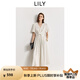 LILY2025夏新款女裝老錢風(fēng)法式條紋V領(lǐng)休閑收腰燈籠袖短袖連衣裙 604米白 L