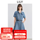 LILY2025春新款女裝復古工裝收腰通勤純棉短袖A字連衣裙牛仔裙 419牛仔藍 M