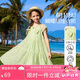 ASK JUNIOR兒童裙子2025夏女童立體花朵度假風(fēng)網(wǎng)紗裙A字裙連衣裙 綠色  160 