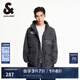 杰克·瓊斯（JACK&JONES）25年男裝戶外工裝風(fēng)外套男春秋款寬松滿印連帽休閑夾克男士多口袋 E44黑砂色 M