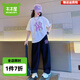 木木屋女童套裝夏季2025新款洋氣初中學生大童女孩衣服兒童時尚運動夏裝 白色T恤+黑色褲子 170 適合160-170cm年齡14-15歲CM