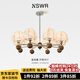 紐思維爾美式復(fù)古客廳吊燈中古南洋風(fēng)臥室吊燈布藝花紋胡桃木紋書房餐廳燈 【8頭】全光譜-胡桃木色-90CM 米款智能+語(yǔ)音+APP+明暗可調(diào)