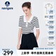 Navigare意大利小帆船短袖針織衫女士夏季顯瘦時(shí)尚條紋POLO衫V領(lǐng)毛衣T恤衫 科技白/黑 L 碼