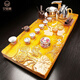 艾瑩嘉 金絲楠木茶盤(pán)茶具套裝家用檀木全自動(dòng)電磁爐整塊實(shí)木簡(jiǎn)約一體燒水壺大號高檔茶海排水茶臺 荷塘月色茶盤(pán)1.05米長(cháng)+鎏銀茶具 1個(gè)