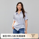 纖莉秀【設(shè)計(jì)感收腰時(shí)髦氣質(zhì)百搭翻領(lǐng)襯衫】大碼女裝胖mm春裝新款0126 藍(lán)底黑條 2XL