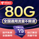 中國(guó)電信流量卡手機(jī)卡電話卡超低月租全國(guó)通用無(wú)合約無(wú)限流量純上網(wǎng)卡電信超大流量卡 星久卡丨19元80G全國(guó)流量+首月免費(fèi)-發(fā)全國(guó)