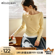 Olrain歐芮兒黃色法式T恤女春季2025新款假兩件一字領(lǐng)溫柔風(fēng)上衣 黃色 M
