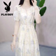 花花公子（PLAYBOY）輕奢優(yōu)雅減齡印花桑蠶絲連衣裙女夏2025新款收腰顯瘦別致漂亮裙子 花色 【專柜品質(zhì)】 L 【建議105-120斤】