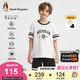 暇步士（Hush Puppies）童裝男童套裝25夏大童美式休閑短袖T恤兒童運動(dòng)短褲 本白  160 