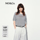 MO&Co.針織衫2025夏新品竹節(jié)肌理感輕薄寬松標(biāo)語(yǔ)印花短袖T恤MBE2SWTT01 藍(lán)白條色 S /160