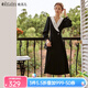 Olrain歐芮兒赫本風(fēng)連衣裙女秋冬收腰顯瘦法式復(fù)古拼色翻領(lǐng)長裙 黑色 M 160/84A