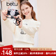 百圖betu女裝冬季新款毛衣扭花圓領(lǐng)立體繡花落肩長袖毛衫2311T40 米白 M