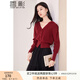 香影法式酒紅色v領(lǐng)針織開衫女2025春秋新款氣質(zhì)收腰外穿毛衣外套 紅色 S