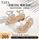 他她（TATA）絕美坡跟涼鞋女度假一字帶厚底時裝涼鞋夏季新款7MY14BL4 銀色 37