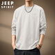 JEEP SPIRIT吉普刺繡竹節棉長(cháng)袖T恤男秋冬季日系復古寬松打底衫男 白色 L