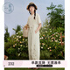 紫涵（ZIHAN）紫涵直筒闊腿背帶褲女夏季森系田園風(fēng)刺繡寬松高腰連體褲 米金 M