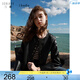 三彩2025春季新款PU皮外套圓領(lǐng)單排扣短款寬松皮衣夾克女