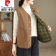 皮爾卡丹（pierre cardin）高級感正反兩穿夾棉馬甲女秋冬寬松休閑短款馬夾背心坎肩保暖外套 卡其色 XXL(建議140-160斤)