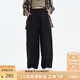 KAMA卡瑪寬松微彎刀休閑褲2025新款秋季女裝量感口袋松緊腰長褲 黑色 S