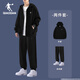 喬丹運動(dòng)套裝男2025新款冬季連帽開(kāi)衫衛衣外套針織束腳衛褲運動(dòng)兩件套 黑色(上衣)+黑色(褲子) XL /180