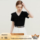 范思藍(lán)恩23FS12684優(yōu)可絲設(shè)計(jì)感娃娃領(lǐng)針織短袖女夏季新款 黑色 L