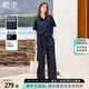 她池時(shí)尚套裝2025春夏新款女裝翻領(lǐng)上衣搭寬松闊腿褲兩件套