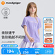 moodytiger女童短袖T恤防曬速干夏季兒童T恤童裝寬松透氣圓領(lǐng)印花鏤空運(yùn)動衣 光之舞紫 140 cm