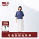 無印良品（MUJI）女式 棉漢麻短袖襯衫 女士襯衣內(nèi)搭上衣 25年夏季女裝 BCD90C5S 煙熏藍(lán)色 M (160/84A)