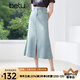 百圖betu女裝2025夏季新款半身裙前開叉棉感牛仔魚尾裙裙子女2505T52 淺牛仔藍(lán) S