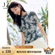 玖姿·安娜蔻優(yōu)雅蕾絲印花抽褶圓領(lǐng)收腰紗羅短袖上衣女2025夏季新款 花綠灰 XL