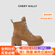 CHERY KALLY【陳都靈同款】氣質(zhì)厚底馬丁靴女士2025款英倫風(fēng)真皮粗跟短靴子女 黃棕色【杜雨宸/阿麗亞同款】 37