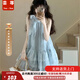 蕓蕁裙子女夏季2025新款無(wú)袖海邊度假藍(lán)色蝴蝶結(jié)花邊掛脖吊帶多巴胺連 淺藍(lán)色[蓬蓬蛋糕裙]小斯 S [關(guān)注店鋪送小禮物]