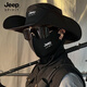 JEEP SPIRIT漁夫帽戶(hù)外遮陽(yáng)防紫外線(xiàn)登山帽子男士騎行防曬面罩臉基尼口罩女 黑色套裝【帽子+立體面罩】 均碼可調節